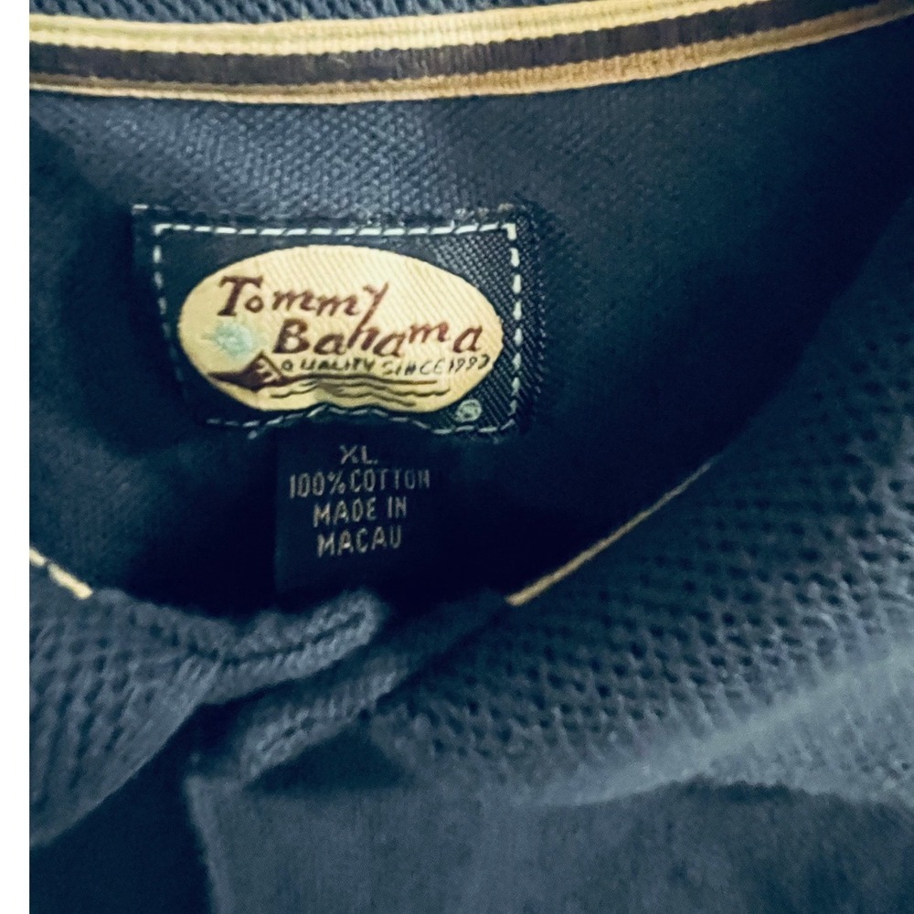 Tommy Bahama Mens XL Navy Blue Cotton Pique Short Sleeve Marlin Polo Shirt - Picture 3 of 11